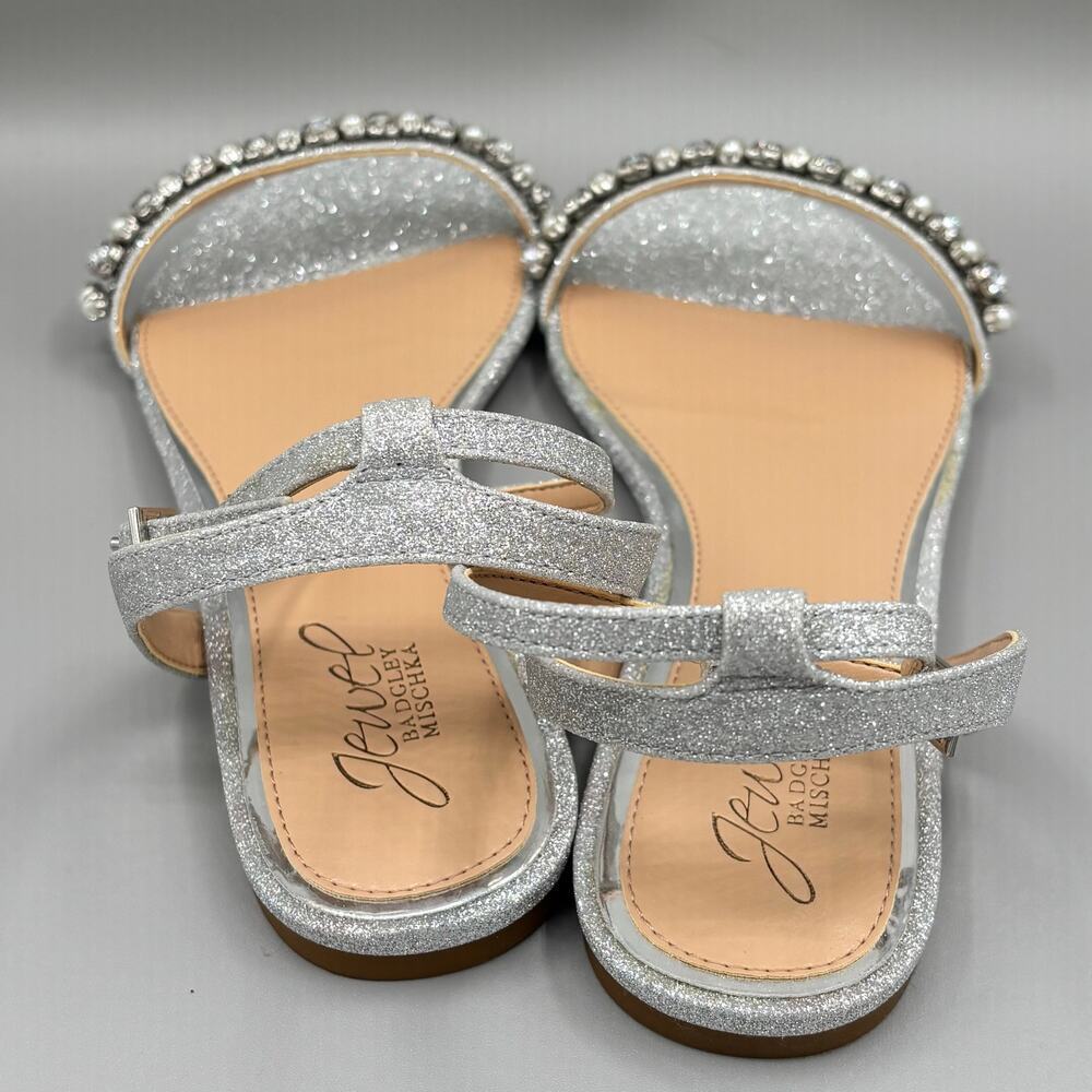 Jewel Badgley Mischka Women's Daria Silver Sparkle Bling Flat Sandals Size 8 New - Picture 10 of 11